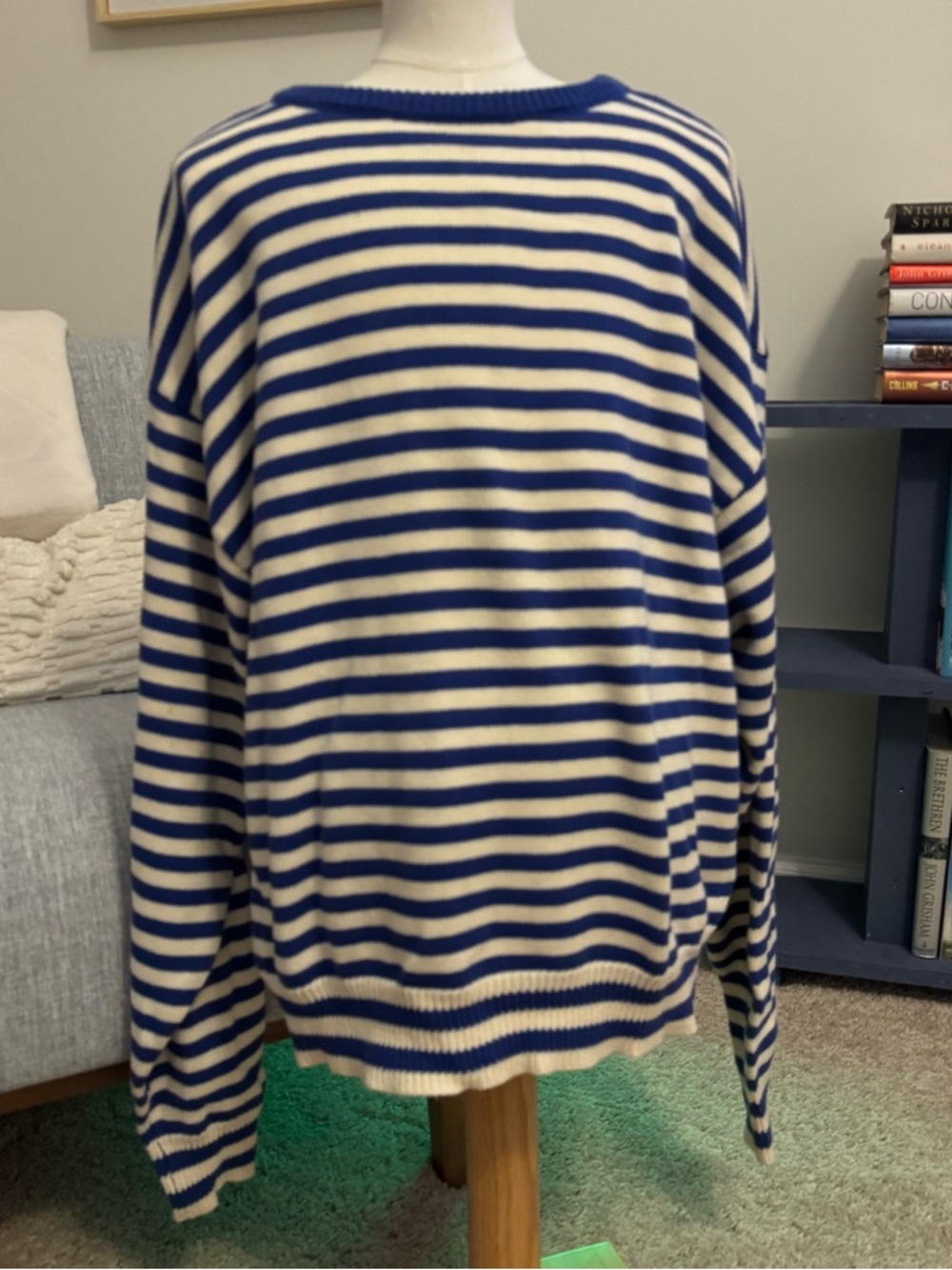 NWOT Sonderhaus "I Can't Believe It's Not Vintage" Crewneck in Cobalt Stripe - Picture 6 of 9